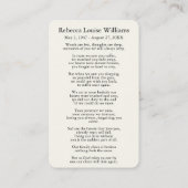 Foto Sympathie Funeral Memorial Kaart Visitekaartje (Achterkant)