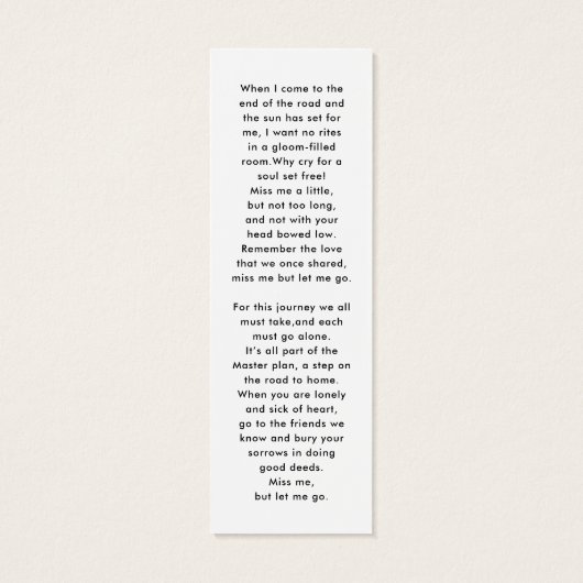 Foto Sympathie Funeral Memorial Poem Bladwijzer Mini Visitekaartjes (Achterkant)