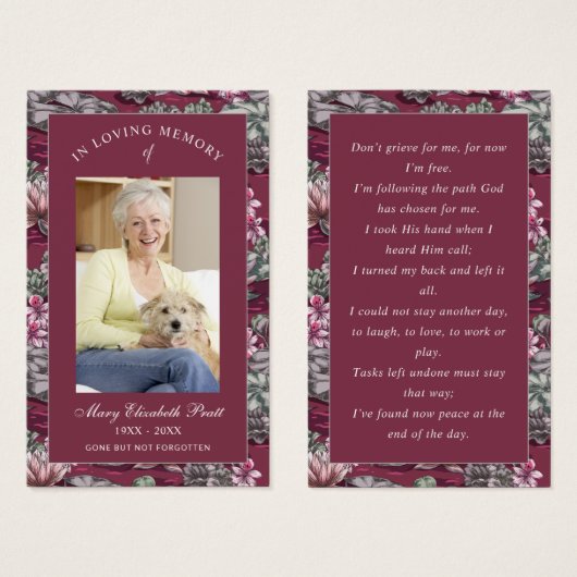 Foto Sympathie Funeral Memorial Prayer Cards Visitekaartje (Voorkant /achterkant)