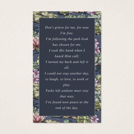 Foto Sympathie Funeral Memorial Prayer Cards Visitekaartje (Achterkant)