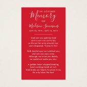 Foto Sympathie Funeral Memorial Red Prayer Kaarten Visitekaartje (Achterkant)