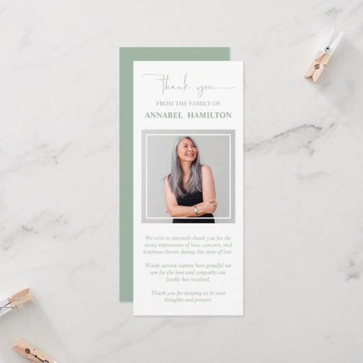 Foto Sympathie Memorial Dank u uitnodiging (Voorkant / Achterkant in situ)