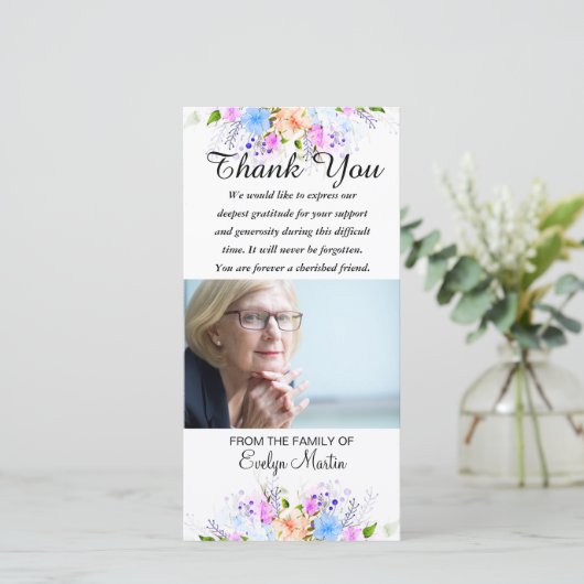 Foto Sympathie Memorial Dankjewel Floral Bedankkaart (Staand voorkant)