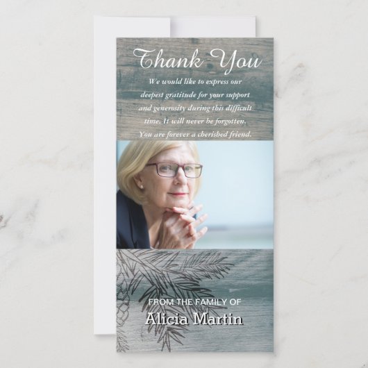 Foto Sympathie Memorial Hartelijk dank Rustic Wood Bedankkaart (Voorkant)