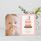 Foto Taart Kaars Kleurrijke Sparkle 1e Verjaardag Kaart (Staand voorkant)