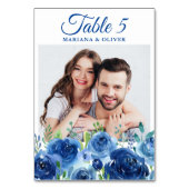 Foto Tafelnummer Huwelijk Navy Blauw Bloemmotief (Voorkant)