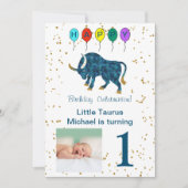 Foto & Taurus Birthday met Gold & ballonnen Kaart (Voorkant)