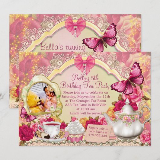 Foto Tea Party uitnodiging (Voorkant / Achterkant)