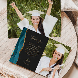 Foto Teal Agate Goud Schrift Donker Afstuderen Bedankkaart