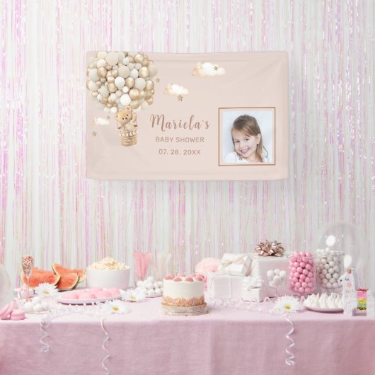 Foto Teddybeer ballonnen Baby shower Gepersonalise Spandoek (Feest)