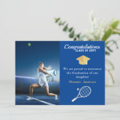 Foto Tennis player Blue Gold White afstuderen Aankondiging (Staand voorkant)