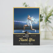 Foto tennisspeler Zwart Goud  Witte afstuderen Bedankkaart (Staand voorkant)
