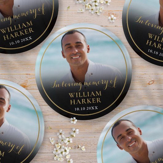 Foto ter herdenking uitvaartknoop ronde button 5,7 cm