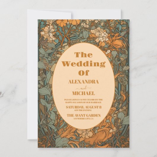 Foto Terracotta Bloem Art Nouveau Bruiloft Kaart (Voorkant)