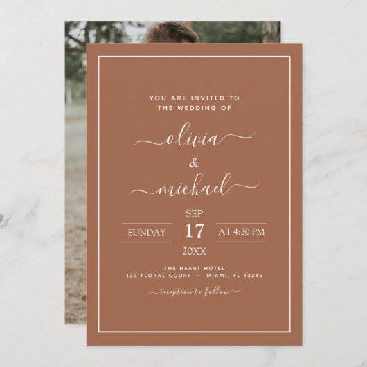 Foto Terracotta Boho Wedding Simple Invitation Kaart (Voorkant / Achterkant)