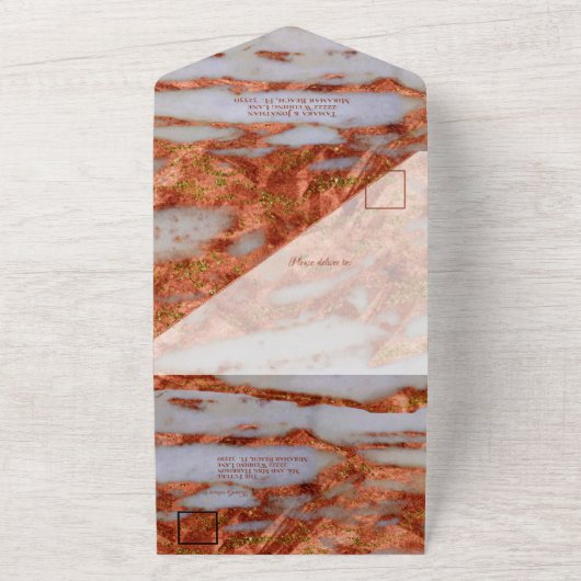 Foto Terracotta Copper Marble Geometric Elegant All In One Uitnodiging (Buitenkant)