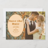 Foto Terracotta Floral Art Nouveau Bruiloft Save The Date (Voorkant)