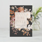 Foto Terracotta Floral op zwart Save the Date Kaart (Staand voorkant)