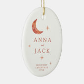 Foto Terracotta Waterverf Moon Ons eerste kerstfee Keramisch Ornament (Rechts)