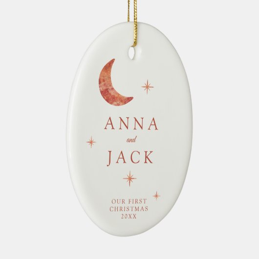 Foto Terracotta Waterverf Moon Ons eerste kerstfee Keramisch Ornament (Rechts)