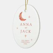 Foto Terracotta Waterverf Moon Ons eerste kerstfee Keramisch Ornament (Links)