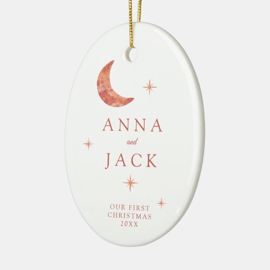 Foto Terracotta Waterverf Moon Ons eerste kerstfee Keramisch Ornament (Links)