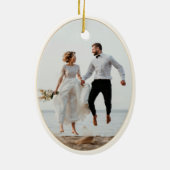 Foto Terracotta Waterverf Moon Ons eerste kerstfee Keramisch Ornament (Achterkant)