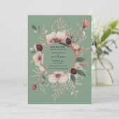 Foto Terug Basil Green Cream Floral Save The Date (Staand voorkant)