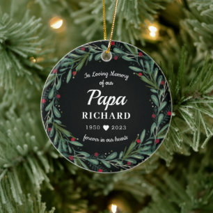 Foto terug Festive Holiday Wreata Papa Memorial Keramisch Ornament