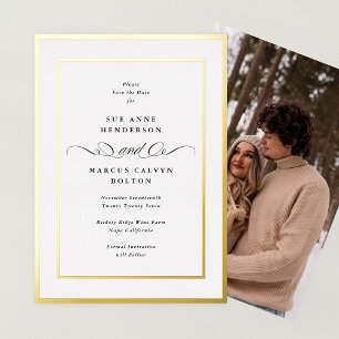 Foto Terug Goud Lijst bruiloft Save the date Folie Uitnodiging