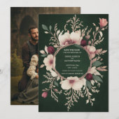 Foto Terug Groen en Crème Bloemen Save The Date (Voorkant / Achterkant)