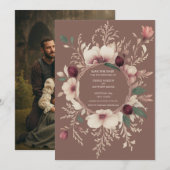 Foto Terug Mocha en Cream Bloemen Save The Date (Voorkant / Achterkant)