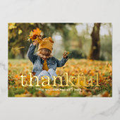 Foto "Thankful" Thanksgiving Folie Feestdagenkaart (Voorkant)