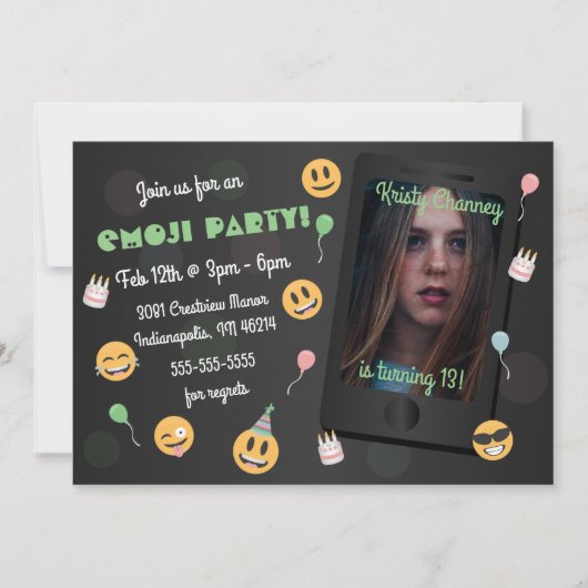 Foto Tiener Emoji Thema Verjaardagsfeest Kaart (Voorkant)