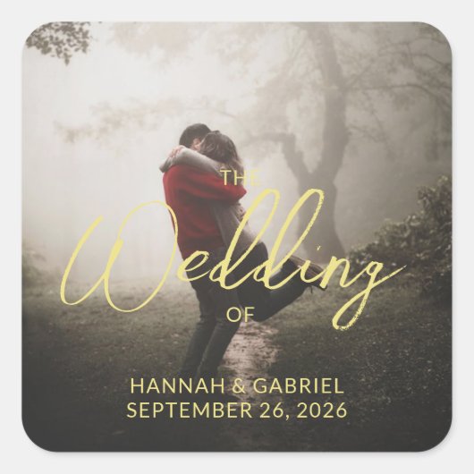 Foto toevoegen Aangepaste bruiloft Vierkante Sticker (Voorkant)
