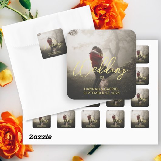 Foto toevoegen Aangepaste bruiloft Vierkante Sticker