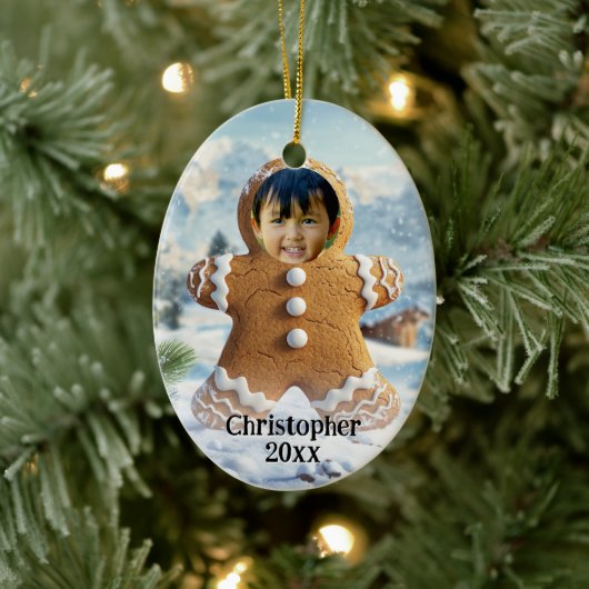 Foto toevoegen Gingerbread Man Cookie Photo Lijst  Keramisch Ornament (Boom)
