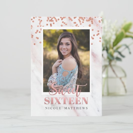 FOTO TOEVOEGEN - Modern Sweet 16 uitnodiging (Staand voorkant)