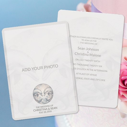 Foto toevoegen Modern Whimsy Dolphin Wedding Invit Kaart