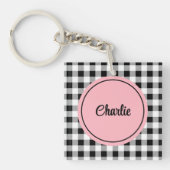 Foto toevoegen, naam Buffalo Check roze acryl Sleutelhanger (Voorkant)