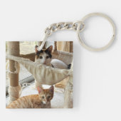 Foto toevoegen, naam Buffalo Check roze acryl Sleutelhanger (Achterkant)