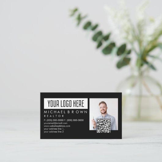 Foto toevoegen QR Code Logo Real Estate Visitekaartje (Staand voorkant)