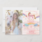 Foto toevoegen Rainbow Unicorn Birthday Invitation Kaart (Voorkant)