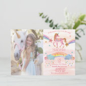 Foto toevoegen Rainbow Unicorn Birthday Invitation Kaart (Staand voorkant)