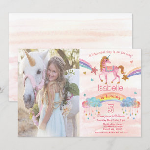 Foto toevoegen Rainbow Unicorn Birthday Invitation Kaart
