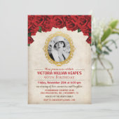 FOTO TOEVOEGEN - Rozen Milestone Birthday Invitati Kaart (Staand voorkant)