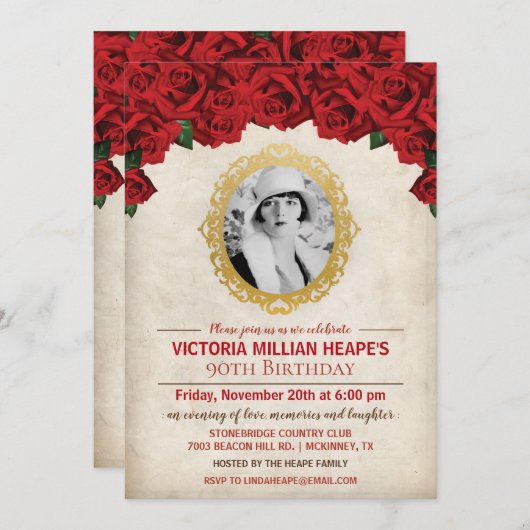 FOTO TOEVOEGEN - Rozen Milestone Birthday Invitati Kaart (Voorkant / Achterkant)