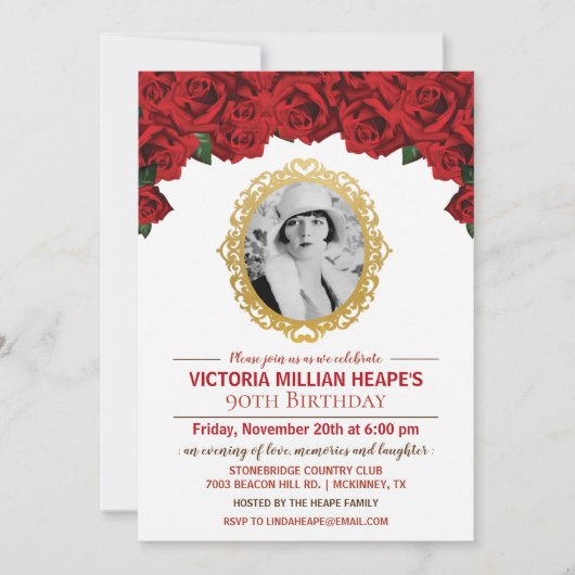 FOTO TOEVOEGEN - Rozen Milestone Birthday Invitati Kaart (Voorkant)