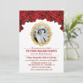 FOTO TOEVOEGEN - Rozen Milestone Birthday Invitati Kaart (Staand voorkant)