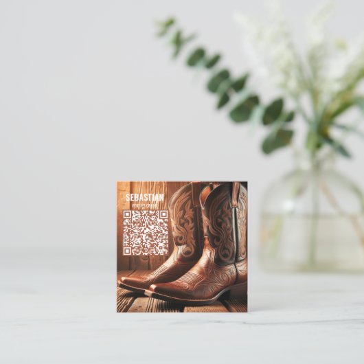 Foto toevoegen Westerne Draag QR-code Visitekaartj Vierkante Visitekaartje (Staand voorkant)